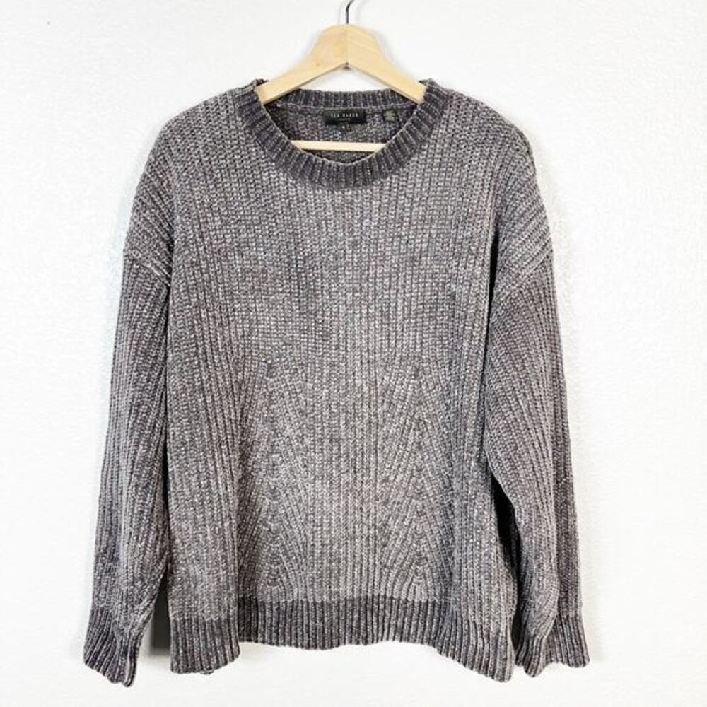Ted Baker Womens Innia Chenille Woven Super Soft Crew Neck Sweater Grey Size M